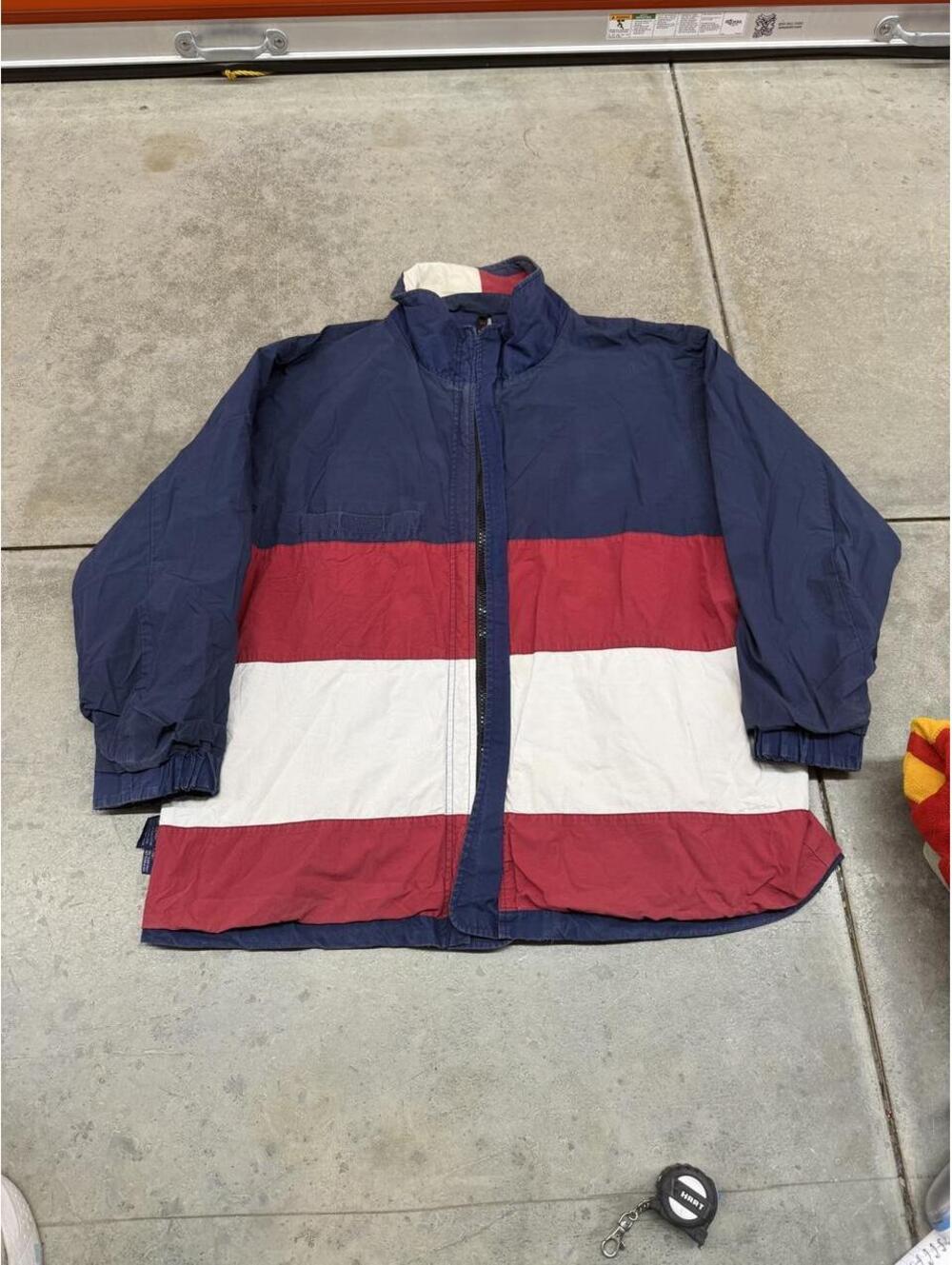 vintage tommy hilfiger reversible navy red and white flag zip up bomber jacket